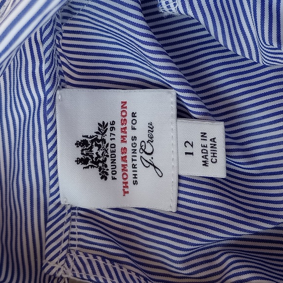 Thomas Mason for J. Crew Back Tie Mock Neck Blue Stripe Long Sleeve Shirt 12 - Picture 8 of 10